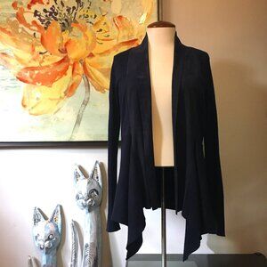 Velvety Soft Lapel Eleven Eleven Deepsea Blue Handkerchief Hem Open Cardigan